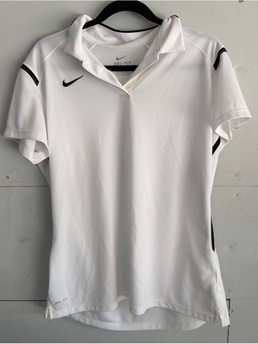 Nike Women's White Dri-FIT Short Sleeve Polo Tee with Black Accents